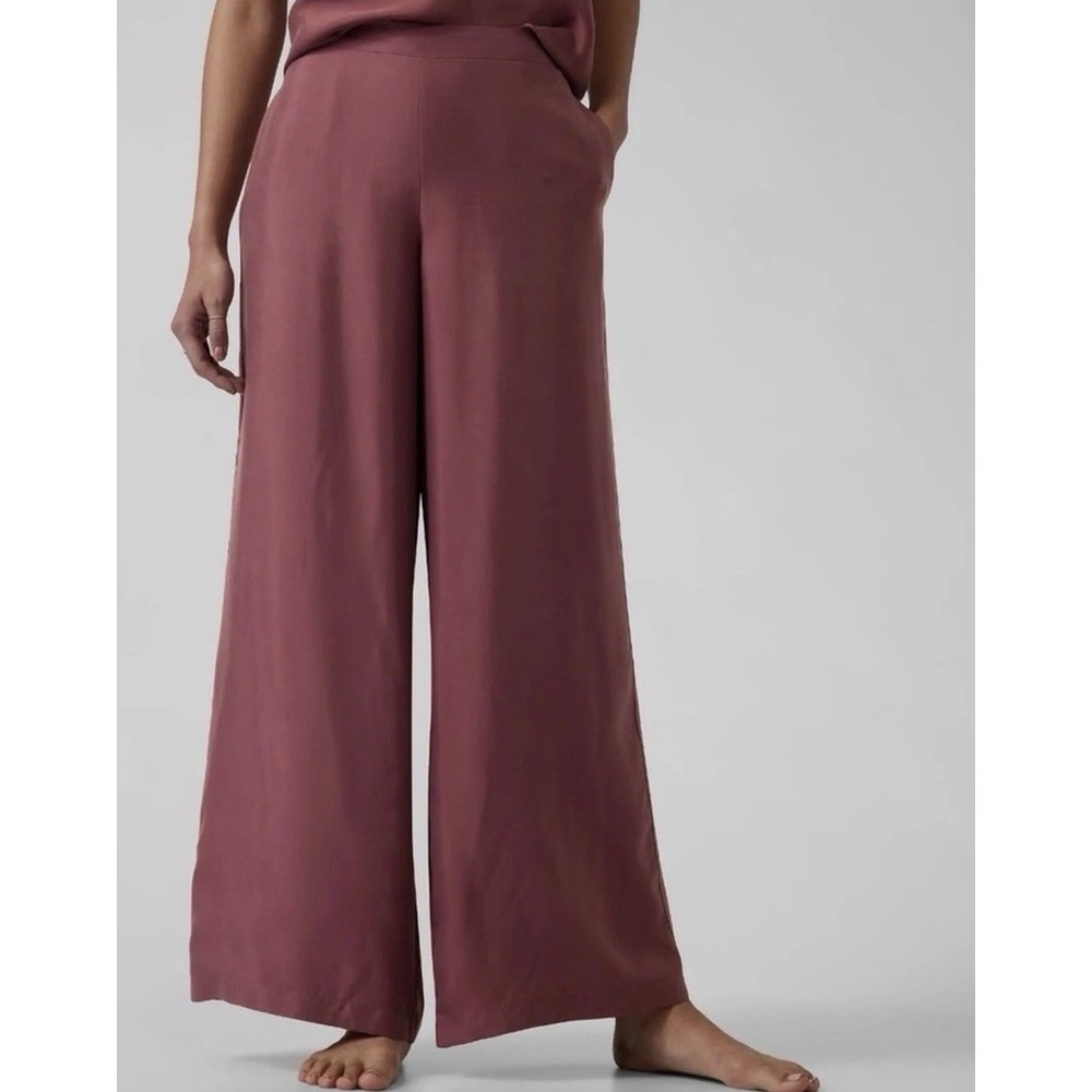 Athleta Calm Cool Pant Women's M Rose Pink Wide Leg Breathable Lightweight Silky - Picture 2 of 11